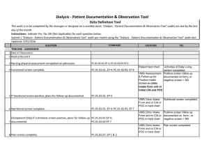 Dialysis - Patient Documentation &amp; Observation Tool Data Definition Tool