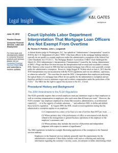 Court Upholds Labor Department Interpretation That Mortgage Loan Officers