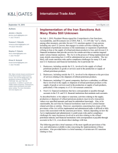 International Trade Alert Implementation of the Iran Sanctions Act: