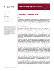 Labor and Employment Law Alert Changing Course at the NLRB Part I