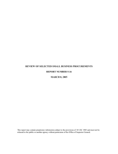 REVIEW OF SELECTED SMALL BUSINESS PROCUREMENTS REPORT NUMBER 5-16 MARCH 8, 2005