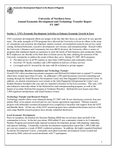 University of Northern Iowa  Annual Economic Development and Technology Transfer Report  FY 2007 