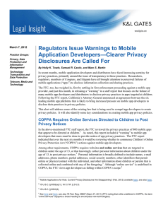 Regulators Issue Warnings to Mobile Application Developers—Clearer Privacy Disclosures Are Called For