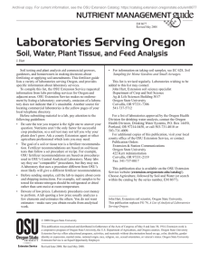 Laboratories Serving Oregon Soil, Water, Plant Tissue, and Feed Analysis NUTRIENT MANAGEMENT