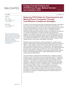 Foreign Corrupt Practices Act (FCPA)/Food, Drugs, Medical Devices and Cosmetics Alert