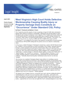West Virginia’s High Court Holds Defective Workmanship Causing Bodily Injury or