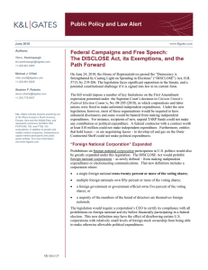 Public Policy and Law Alert Federal Campaigns and Free Speech: Path Forward