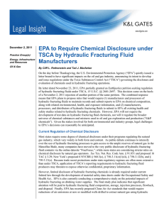 EPA to Require Chemical Disclosure under TSCA by Hydraulic Fracturing Fluid Manufacturers