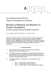 Bachelor of Medicine and Bachelor of Surgery Derogations  UCL Academic Manual 2015-16