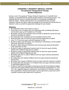 Vanderbilt Orthopaedic Institute VANDERBILT UNIVERSITY MEDICAL CENTER Occupational Therapy/Hand Therapy Student Objectives