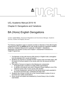 BA (Hons) English Derogations  UCL Academic Manual 2015-16