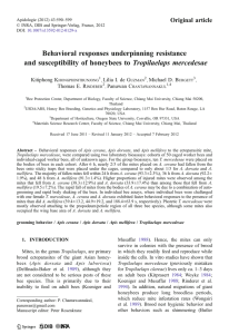 Behavioral responses underpinning resistance and susceptibility of honeybees to Tropilaelaps mercedesae