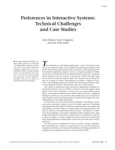 T Preferences in Interactive Systems: Technical Challenges and Case Studies