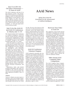 AAAI News Join Us in 2011 for Our Silver Anniversary —