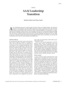 A AAAI Leadership Transition Martha Pollack and Henry Kautz