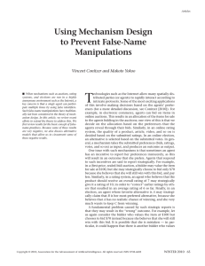 T Using Mechanism Design to Prevent False-Name Manipulations