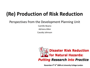 (Re) Production of Risk Reduction Perspectives from the Development Planning Unit