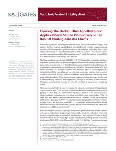 Toxic Tort/Product Liability Alert Clearing The Docket: Ohio Appellate Court