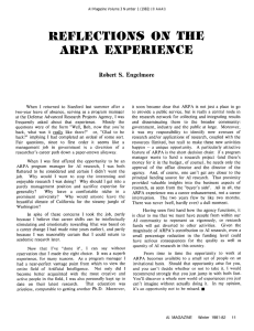 REFLECTIONS ON  THE ARPA  EXPERIENCE Robert  S.  Engelmore