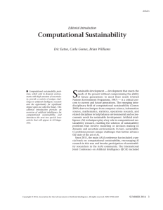 S Computational Sustainability Editorial Introduction Eric Eaton, Carla Gomes, Brian Williams