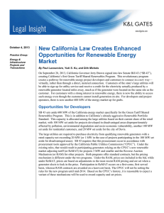 New California Law Creates Enhanced Opportunities for Renewable Energy Market