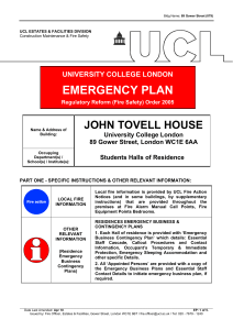 EMERGENCY PLAN JOHN TOVELL HOUSE UNIVERSITY COLLEGE LONDON University College London