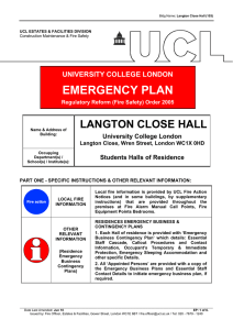 EMERGENCY PLAN LANGTON CLOSE HALL UNIVERSITY COLLEGE LONDON University College London