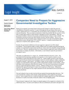 Companies Need to Prepare for Aggressive Governmental Investigative Tactics