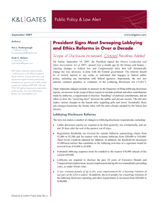 Public Policy &amp; Law Alert President Signs Most Sweeping Lobbying