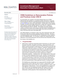 Investment Management/ Executive Compensation Alert CEBS Guidelines on Remuneration Policies