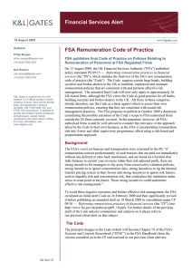 Financial Services Alert FSA Remuneration Code of Practice