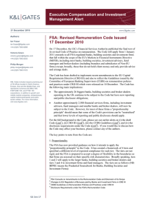 Executive Compensation and Investment Management Alert FSA: Revised Remuneration Code Issued