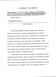 AN ABSTRACT OF THE THESIS OF Partnerships between Secondary/Elementary