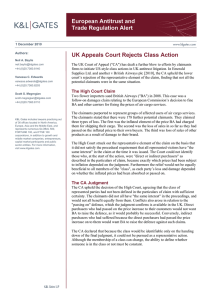 European Antitrust and Trade Regulation Alert UK Appeals Court Rejects Class Action