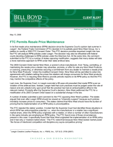 FTC Permits Resale Price Maintenance