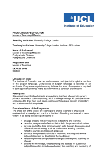 PROGRAMME SPECIFICATION Awarding Institution Teaching Institutions