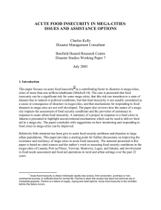 ACUTE FOOD INSECURITY IN MEGA-CITIES ISSUES AND ASSISTANCE OPTIONS