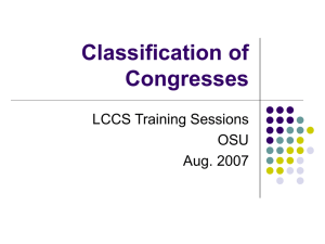 Classification of Congresses LCCS Training Sessions OSU