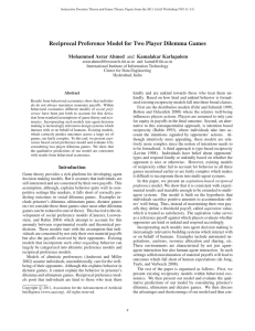 Reciprocal Preference Model for Two Player Dilemma Games