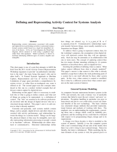 Defining and Representing Activity Context for Systems Analysis Dan Diaper