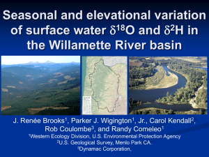 Seasonal and elevational variation of surface water O and H in