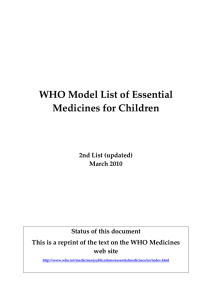 WHO Model List of Essential  Medicines for Children  