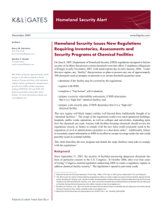 Homeland Security Alert Homeland Security Issues New Regulations Requiring Inventories, Assessments and