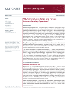 Internet Gaming Alert U.S. Criminal Jurisdiction and Foreign Internet-Gaming Operations Introduction