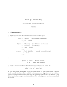 Exam #2 Answer Key 1 Short answers Economics 435: Quantitative Methods