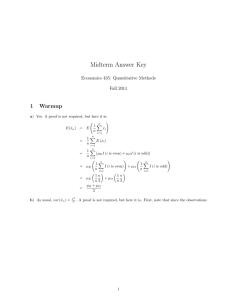 Midterm Answer Key 1 Warmup Economics 435: Quantitative Methods