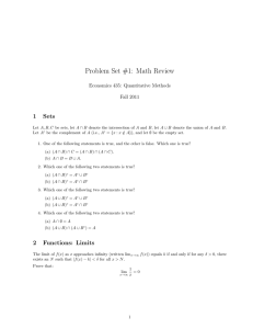 Problem Set #1: Math Review 1 Sets Economics 435: Quantitative Methods