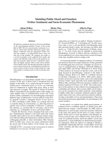 Modeling Public Mood and Emotion: Twitter Sentiment and Socio-Economic Phenomena Johan Bollen