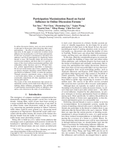 Participation Maximization Based on Social Inﬂuence in Online Discussion Forums Tao Sun,