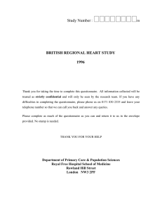 Study Number BRITISH REGIONAL HEART STUDY 1996
